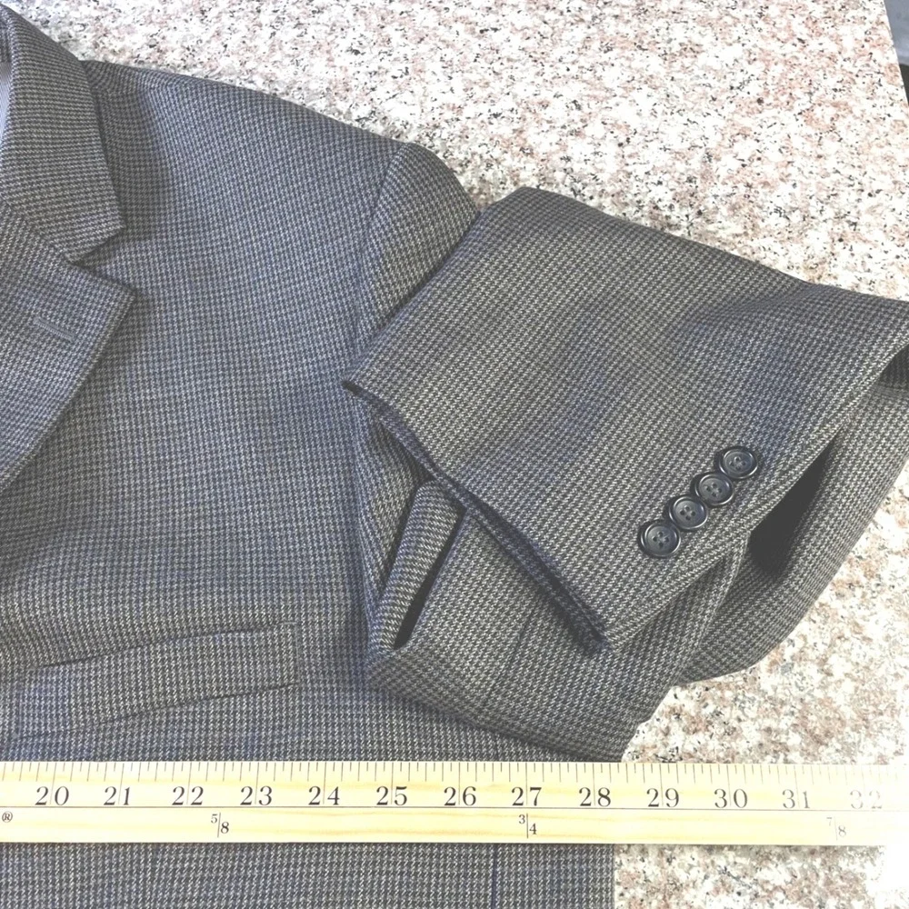 Pronto Uomo Platinum Mens 54R Wool Blazer Sport Coat Grey Blue Houndstooth *READ